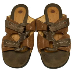 Clarks Unstructured Sandals Slip On Brown Adjustable Womens 9M